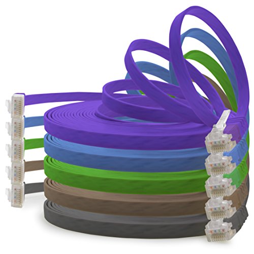 1aTTack.de 1,5m - 5 Farben (02) - Cat.6 Flaches Netzwerkkabel Cat6 Flachkabel Ultra Flach Cat.6 Patchkabel 1000 Mbit/s Gigabit LAN (RJ45) Flach Slim Micro von 1aTTack.de