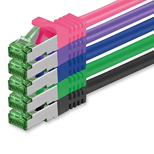 1aTTack.de 1 M Cat.7 Netzwerk-Kabel 5 Stück Cat7 Patch-Kabel LAN-Kabel Ethernet RJ45 10 Gbit/s (Alle Internetgeschwindigkeiten) 5 Farben 1 Meter von 1aTTack.de