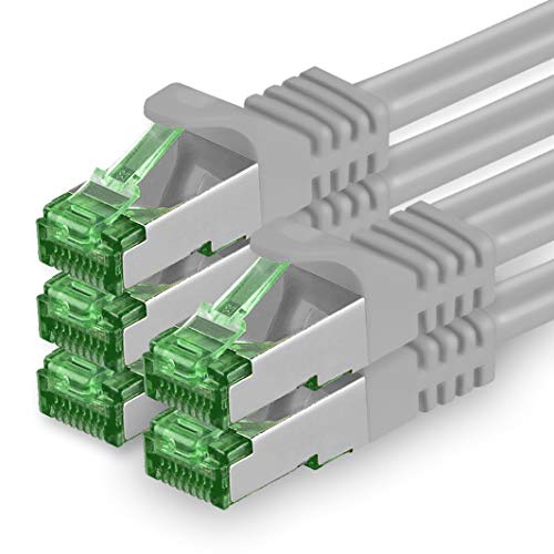 1aTTack.de 10 M Cat.7 Netzwerk-Kabel 5 Stück Cat7 Patch-Kabel LAN-Kabel Ethernet RJ45 10 Gbit/s (Alle Internetgeschwindigkeiten) Grau 10 Meter von 1aTTack.de