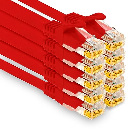 1aTTack.de - 10 X 0,5m Cat7 Netzwerkkabel, Cat.7 Ethernet, Lan & Cat 7 Patchkabel für maximale Internet Geschwindigkeit & verbindet alle Geräte mit RJ 45 Buchse Rot von 1aTTack.de
