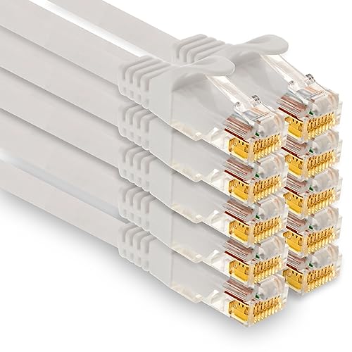 1aTTack.de - 10 X 0,5m Cat7 Netzwerkkabel, Cat.7 Ethernet, Lan & Cat 7 Patchkabel für maximale Internet Geschwindigkeit & verbindet alle Geräte mit RJ 45 Buchse Weiß von 1aTTack.de