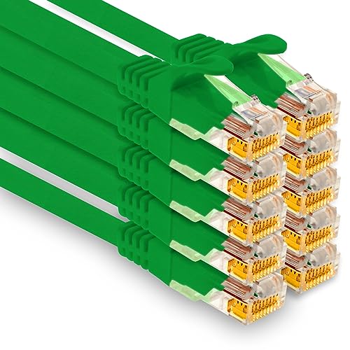 1aTTack.de - 10 X 1,5m Cat7 Netzwerkkabel, Cat.7 Ethernet, Lan & Cat 7 Patchkabel für maximale Internet Geschwindigkeit & verbindet alle Geräte mit RJ 45 Buchse Grün von 1aTTack.de