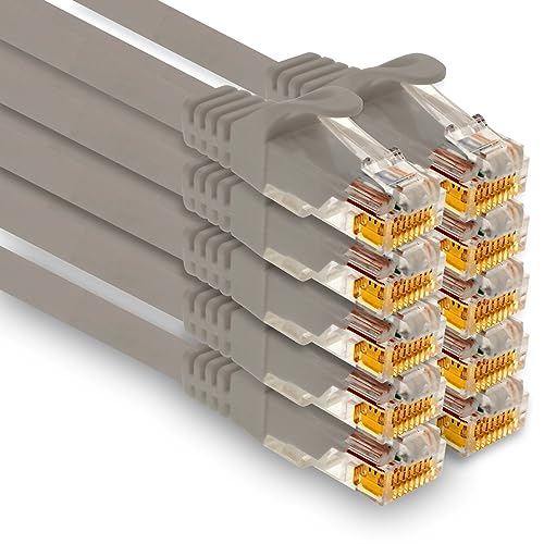 1aTTack.de - 10 X 2,0m Cat7 Netzwerkkabel, Cat.7 Ethernet, Lan & Cat 7 Patchkabel für maximale Internet Geschwindigkeit & verbindet alle Geräte mit RJ 45 Stecker Grau von 1aTTack.de