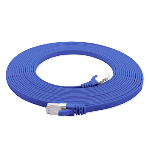 1aTTack.de 10m - blau - 1 Stück Cat7 Flachkabel Netzwerkkabel Cat 7 Rohkabel Gigabit Lan (10Gbit/s) Flachbandkabel Verlegekabel Patchkabel Flach Slim Rj 45 Stecker Cat6a von 1aTTack.de