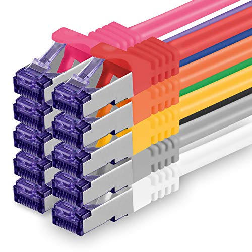 1aTTack.de 10x 0.25 M CAT7 Netzwerkkabel - 10 Gigabit - RJ45 Patchkabel Ethernet Kabel (SFTP PIMF LSZH CU) - für DSL LAN Switch Modem Router Patchpanel CAT7 CAT6 CAT5 - Mehrfarbig von 1aTTack.de