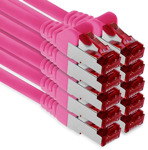1aTTack.de - 10x 1m CAT6 Patchkabel S/FTP PIMF Schirmung CAT.6 RJ45 Netzwerkkabel Ethernetkabel DSL LAN Router Switch Modem Patchfeld -magenta - 10 Stück von 1aTTack.de