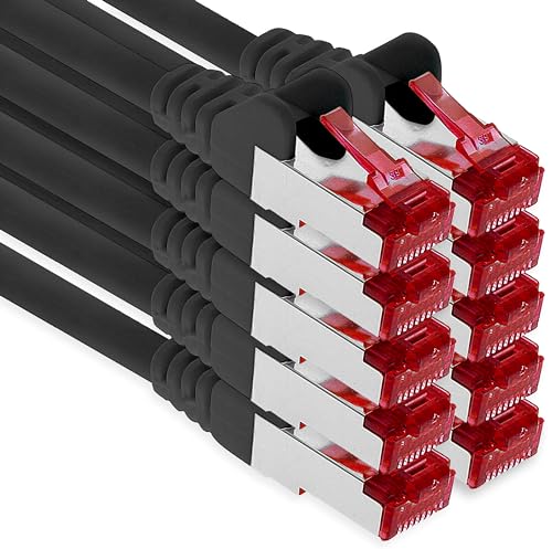 1aTTack.de - 10x 2m CAT6 Patchkabel S/FTP PIMF Schirmung CAT.6 RJ45 Netzwerkkabel Ethernetkabel DSL LAN Router Switch Modem Patchfeld - schwarz - 10 Stück von 1aTTack.de