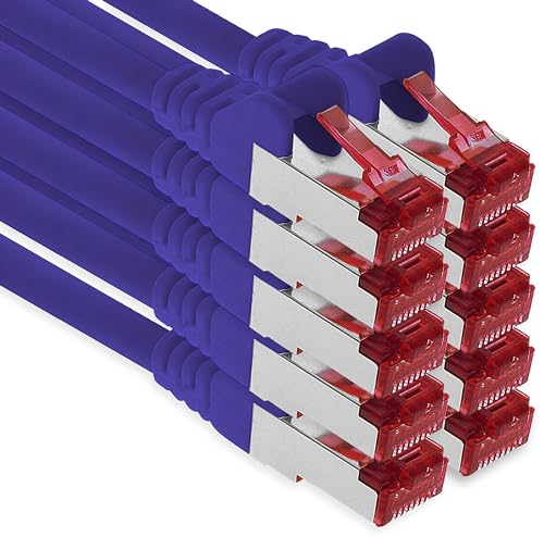 1aTTack.de - 10x 2m CAT6 Patchkabel S/FTP PIMF Schirmung CAT.6 RJ45 Netzwerkkabel Ethernetkabel DSL LAN Router Switch Modem Patchfeld - violett - 10 Stück von 1aTTack.de