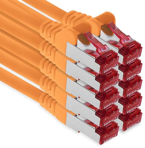 1aTTack.de - 10x 3m CAT6 Patchkabel S/FTP PIMF Schirmung CAT.6 RJ45 Netzwerkkabel Ethernetkabel DSL LAN Router Switch Modem Patchfeld - orange - 10 Stück von 1aTTack.de