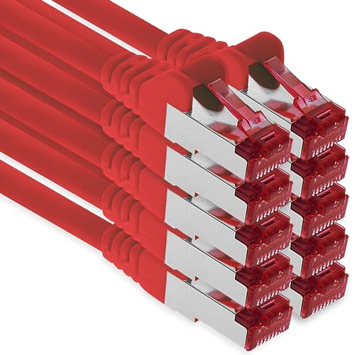 1aTTack.de - 10x 3m CAT6 Patchkabel S/FTP PIMF Schirmung CAT.6 RJ45 Netzwerkkabel Ethernetkabel DSL LAN Router Switch Modem Patchfeld - rot - 10 Stück von 1aTTack.de