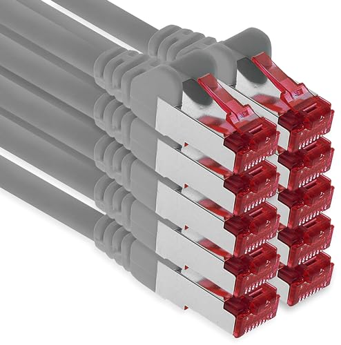 1aTTack.de - 10x 7,5m CAT6 Patchkabel S/FTP PIMF Schirmung CAT.6 RJ45 Netzwerkkabel Ethernetkabel DSL LAN Router Switch Modem Patchfeld - grau - 10 Stück von 1aTTack.de