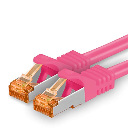 1aTTack.de 15m - Cat.7 Netzwerkkabel Magenta - 1 Stück Gigabit Ethernet LAN Kabel 10000 Mbit s Patchkabel Cat7 Kabel S FTP PIMF Schirmung LSZH Cat.7 Rohkabel Rj45 Stecker Cat 6a - 1 x 15 Meter von 1aTTack.de