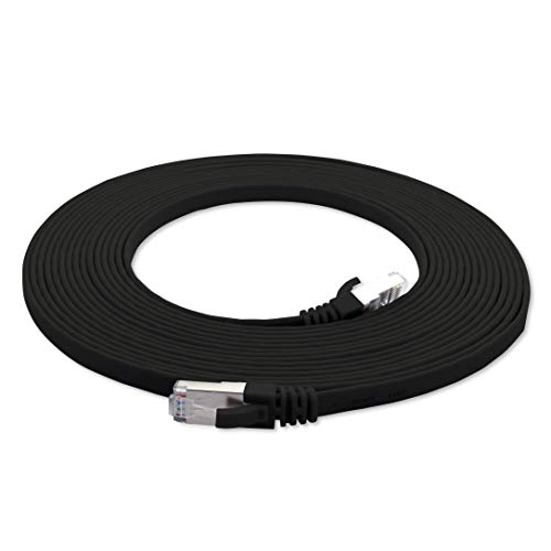 1aTTack.de 15m - schwarz - 1 Stück Cat7 Flachkabel Netzwerkkabel Cat 7 Rohkabel Gigabit LAN (10Gbit/s) Flachbandkabel Verlegekabel Patchkabel Flach Slim Rj 45 Stecker Cat6a von 1aTTack.de