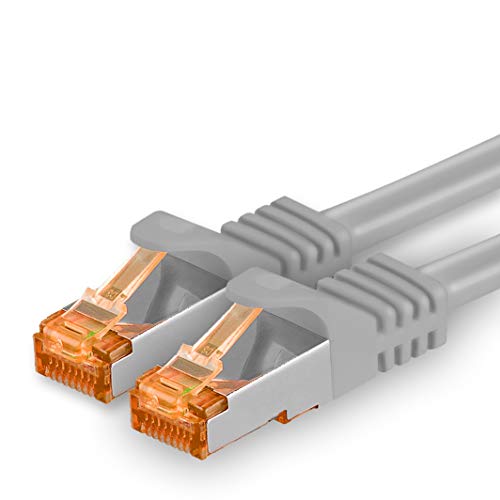 1aTTack.de 1m - Cat.7 Netzwerkkabel Grau - 1 Stück Gigabit Ethernet LAN Kabel 10000 Mbit s Patchkabel Cat7 Kabel S FTP PIMF Schirmung LSZH Cat.7 Rohkabel Rj45 Stecker Cat 6a - 1 x 1 Meter von 1aTTack.de