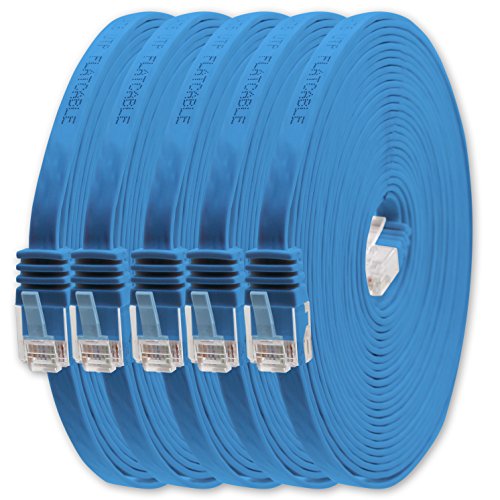 1aTTack.de 1m - blau - 5 Stück - Cat.6 Flaches Netzwerkkabel Cat6 Flachkabel Ultra Flach Cat.6 Patchkabel 1000 Mbit/s Gigabit LAN (RJ45) Flach Slim Micro von 1aTTack.de