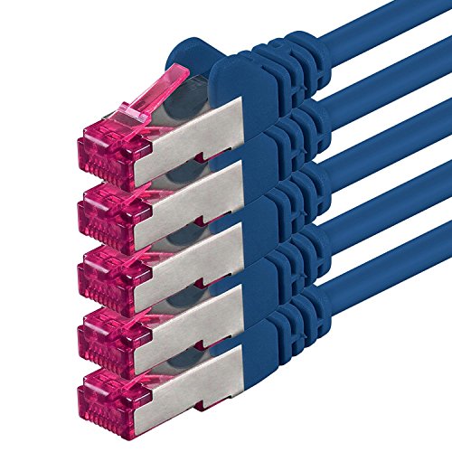 1aTTack.de 1m - blau - 5 Stück - Netzwerkkabel CAT6a (10Gb/s) S-FTP CAT 6a Lankabel - GHMT zertifiziert PIMF 500 MHz Cat5 Cat5e Cat6 Cat6a Cat7 für Switch, Router, Modem, Internet von 1aTTack.de