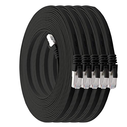 1aTTack.de 1m - schwarz - 5 Stück Cat7 Flachkabel Netzwerkkabel Cat 7 Rohkabel Gigabit Lan (10Gbit/s) Flachbandkabel Verlegekabel Patchkabel Flach Slim Rj 45 Stecker Cat6a von 1aTTack.de