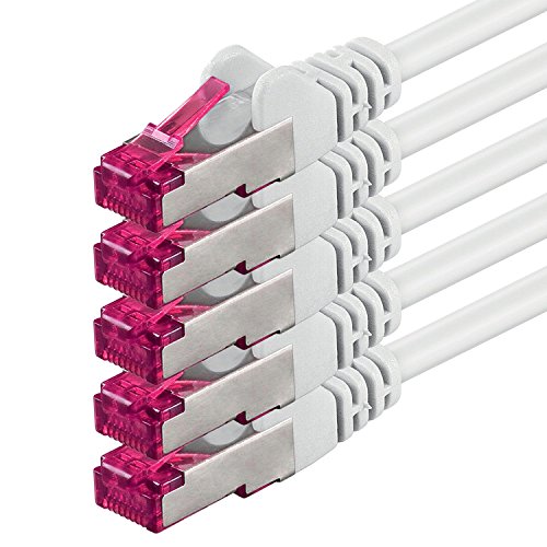 1aTTack.de 1m - weiß - 5 Stück - Netzwerkkabel CAT6a (10Gb/s) S-FTP CAT 6a Lankabel - GHMT zertifiziert PIMF 500 MHz Cat5 Cat5e Cat6 Cat6a Cat7 für Switch, Router, Modem, Internet von 1aTTack.de