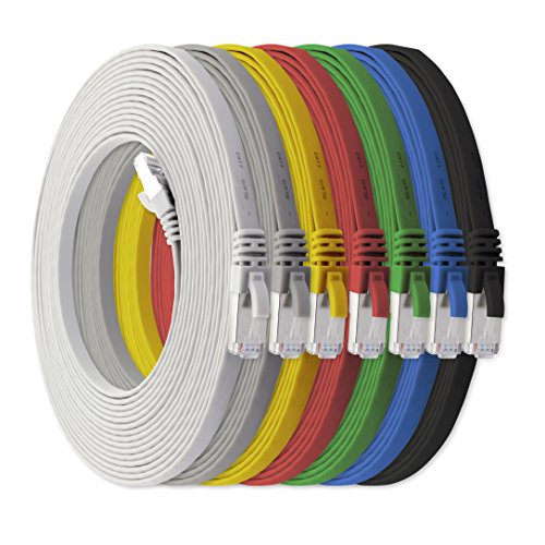 1aTTack.de 2m - 7-Farben - 7 Stück Cat7 Flachkabel Netzwerkkabel Cat 7 Rohkabel Gigabit Lan (10Gbit/s) Flachbandkabel Verlegekabel Patchkabel Flach Slim Rj 45 Stecker Cat6a von 1aTTack.de