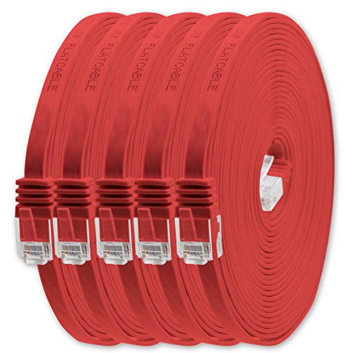 1aTTack.de 2m - Rot - 5 Stück - Cat.6 Flaches Netzwerkkabel Cat6 Flachkabel Ultra Flach Cat.6 Patchkabel 1000 Mbit/s Gigabit LAN (RJ45) Flach Slim Micro von 1aTTack.de