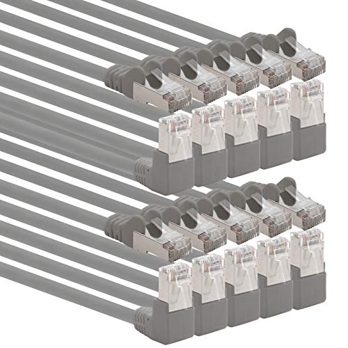1aTTack.de 366153 Cat.6 Netzwerkkabel Winkel 90 Grad 1m - grau - 10 Stück - Cat6 Patchkabel (SFTP PIMF) 1000Mbit/s Rj 45 Stecker - 10 x 1m Meter grau von 1aTTack.de