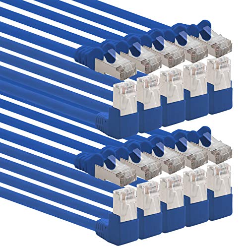 1aTTack.de 366179 Cat.6 Netzwerkkabel Winkel 90 Grad 2m - blau - 10 Stück - Cat6 Patchkabel (SFTP PIMF) 1000Mbit/s Rj 45 Stecker - 10 x 2m Meter blau von 1aTTack.de