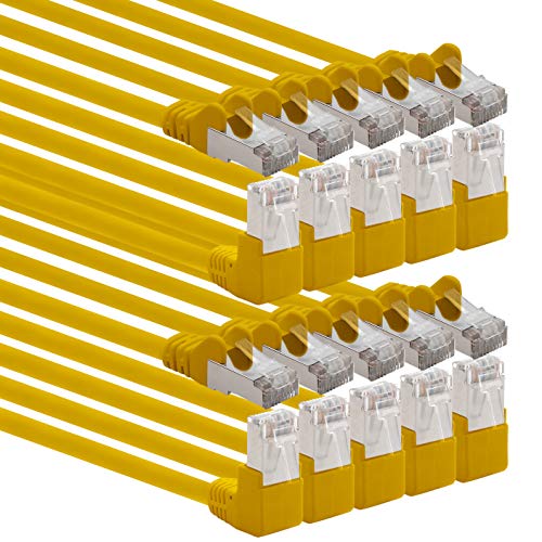 1aTTack.de 366182 Cat.6 Netzwerkkabel Winkel 90 Grad 2m - gelb - 10 Stück - Cat6 Patchkabel (SFTP PIMF) 1000Mbit/s Rj 45 Stecker - 10 x 2m Meter gelb von 1aTTack.de