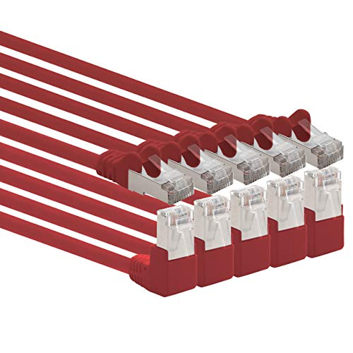 1aTTack.de 366187 Cat.6 Netzwerkkabel Winkel 90 Grad 2m - rot - 5 Stück - Cat6 Patchkabel (SFTP PIMF) 1000Mbit/s Rj 45 Stecker - 5 x 2m Meter rot von 1aTTack.de
