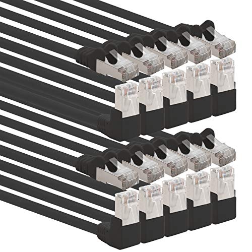 1aTTack.de 366213 Cat.6 Netzwerkkabel Winkel 90 Grad 3m - schwarz - 10 Stück - Cat6 Patchkabel (SFTP PIMF) 1000Mbit/s Rj 45 Stecker - 10 x 3m Meter schwarz von 1aTTack.de