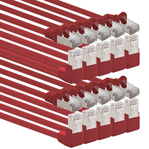 1aTTack.de 366232 Cat.6 Netzwerkkabel Winkel 90 Grad 5m - rot - 10 Stück - Cat6 Patchkabel (SFTP PIMF) 1000Mbit/s Rj 45 Stecker - 10 x 5m Meter rot von 1aTTack.de