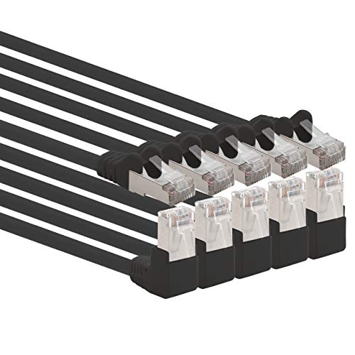 1aTTack.de 366279 Cat.6 Netzwerkkabel Winkel 90 Grad 10m - schwarz - 5 Stück - Cat6 Patchkabel (SFTP PIMF) 1000Mbit/s Rj 45 Stecker - 5 x 10m Meter schwarz von 1aTTack.de