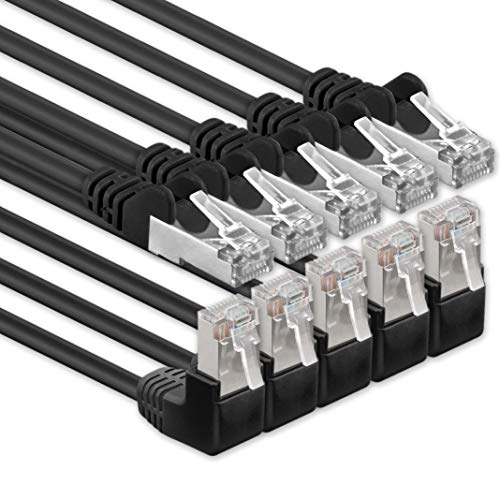 1aTTack.de 367912 Cat5 Netzwerkkabel Winkel 90 Grad 10m - 5 Stück schwarz - Patchkabel Kabel Cat Lankabel Ethernetkabel RJ45 Stecker kompatibel mit Cat6 cat7 cat8-5 x 10 Meter schwarz von 1aTTack.de