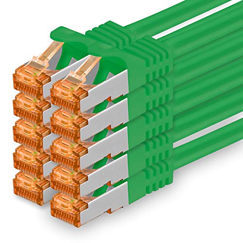 1aTTack.de 3m - Cat.7 Netzwerkkabel Grün - 10 Stück Gigabit Ethernet LAN Kabel 10000 Mbit s Patchkabel Cat7 Kabel S FTP PIMF Schirmung LSZH Cat.7 Rohkabel Rj45 Stecker Cat 6a - 10 x 3 Meter von 1aTTack.de