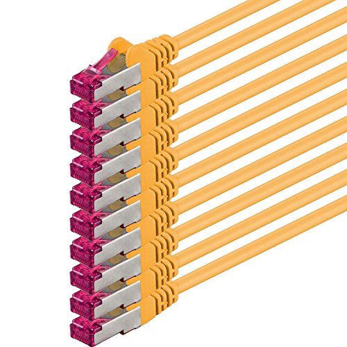 1aTTack.de 3m - gelb - 10 Stück - Netzwerkkabel CAT6a (10Gb/s) S-FTP CAT 6a Lankabel - GHMT zertifiziert PIMF 500 MHz Cat5 Cat5e Cat6 Cat6a Cat7 für Switch, Router, Modem, Internet von 1aTTack.de