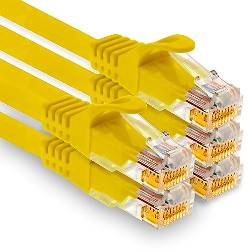 1aTTack.de - 5 X 1,5m Cat7 Netzwerkkabel, Cat.7 Ethernet, Lan & Cat 7 Patchkabel für maximale Internet Geschwindigkeit & verbindet alle Geräte mit RJ 45 Buchse Gelb von 1aTTack.de