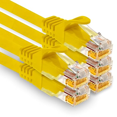 1aTTack.de - 5 X 2,0m Cat7 Netzwerkkabel, Cat.7 Ethernet, Lan & Cat 7 Patchkabel für maximale Internet Geschwindigkeit & verbindet alle Geräte mit RJ 45 Stecker Gelb von 1aTTack.de