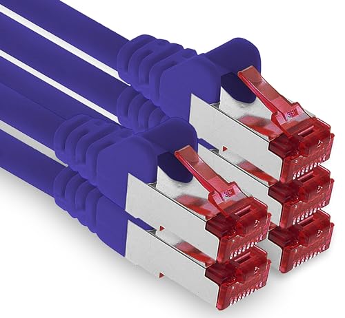 1aTTack.de - 5x 0,5m CAT6 Patchkabel S/FTP PIMF Schirmung CAT.6 RJ45 Netzwerkkabel Ethernetkabel DSL LAN Router Switch Modem Patchfeld - violett - 5 Stück von 1aTTack.de