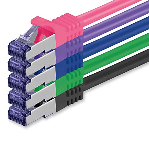 1aTTack.de 5x 1.5 M CAT7 Netzwerkkabel - 10 Gigabit - RJ45 Patchkabel Ethernet Kabel (SFTP PIMF LSZH CU) - für DSL LAN Switch Modem Router Patchpanel CAT7 CAT6 CAT5 - mehrfarbig von 1aTTack.de