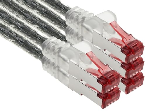 1aTTack.de - 5x 5m CAT6 Patchkabel S/FTP PIMF Schirmung CAT.6 RJ45 Netzwerkkabel Ethernetkabel DSL LAN Router Switch Modem Patchfeld - transparent - 5 Stück von 1aTTack.de