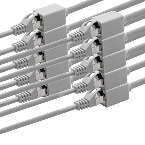 1aTTack.de 618357 CAT7 Cat.7 Verlängerung Adapter - 0,5m - Ethernetkabel Lankabel Netzwerkkabel 10 Gb/s Rohkabel mit (RJ45) Cat6a Stecker Buchse 10 Stück - grau von 1aTTack.de