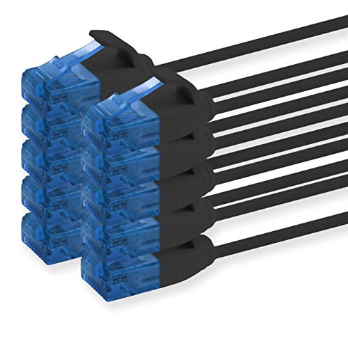 1aTTack.de 660103 Cat6 Cat.6 Kabel Cat Netzwerkkabel 2m - Patchkabel Slim Kabel (Kleiner Durchmesser - sehr flexibel) 1000 Mbit/s - 10 Stück - schwarz von 1aTTack.de