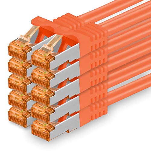 1aTTack.de 7,5m - Cat.7 Netzwerkkabel Orange - 10 Stück Gigabit Ethernet LAN Kabel 10000 Mbit s Patchkabel Cat7 Kabel S FTP PIMF Schirmung LSZH Cat.7 Rohkabel Rj45 Stecker Cat 6a - 10 x 7,5 Meter von 1aTTack.de