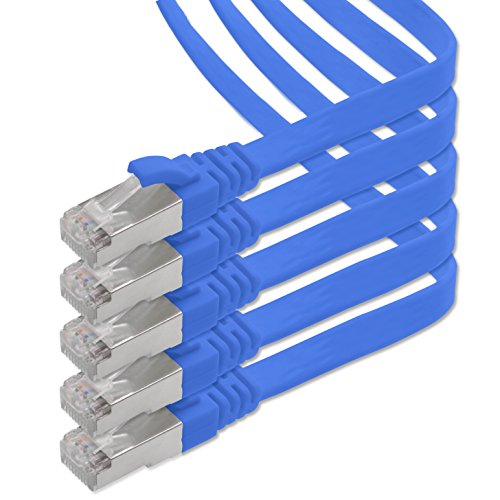 1aTTack.de 7.5m - blau - 5 Stück CAT.7 Gigabit Ethernet LAN Flachband Flachbandkabel (RJ45) Netzwerkkabel Rohkabel (10Gbit/s) Verlegekabel Flach Slim kompatibel zu Cat.5 - Cat.5e - Cat.6 von 1aTTack.de