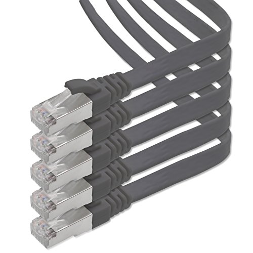 1aTTack.de 7.5m - schwarz - 5 Stück CAT.7 Gigabit Ethernet LAN Flachband Flachbandkabel (RJ45) Netzwerkkabel Rohkabel (10Gbit/s) Verlegekabel Flach Slim kompatibel zu Cat.5 - Cat.5e - Cat.6 von 1aTTack.de