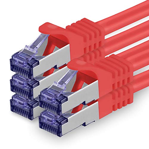 1aTTack.de Cat.7 Netzwerkkabel 0,5m - Rot - 5 Stück - Cat7 Patchkabel (SFTP/PIMF/LSZH) Rohkabel 10 Gb/s mit Rj 45 Stecker Cat.6a - 5 x 0,5 Meter Rot von 1aTTack.de