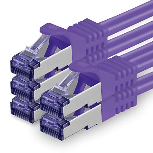 1aTTack.de Cat.7 Netzwerkkabel 10m - Violett - 5 Stück - Cat7 Patchkabel (SFTP/PIMF/LSZH) Rohkabel 10 Gb/s mit Rj 45 Stecker Cat.6a - 5 x 10 Meter Violett von 1aTTack.de