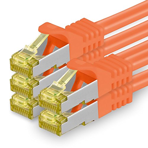 1aTTack.de Cat.7 Netzwerkkabel 2m Orange 5 Stück Cat7 Ethernetkabel Netzwerk LAN Kabel Rohkabel 10 Gb s SFTP PIMF LSZH Set Patchkabel mit Rj 45 Stecker Cat.6a von 1aTTack.de