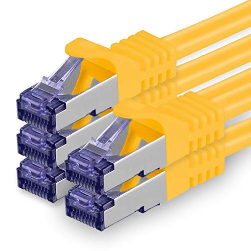 1aTTack.de Cat.7 Netzwerkkabel 7,5m - Gelb - 5 Stück - Cat7 Patchkabel (SFTP/PIMF/LSZH) Rohkabel 10 Gb/s mit Rj 45 Stecker Cat.6a - 5 x 7,5 Meter Gelb von 1aTTack.de