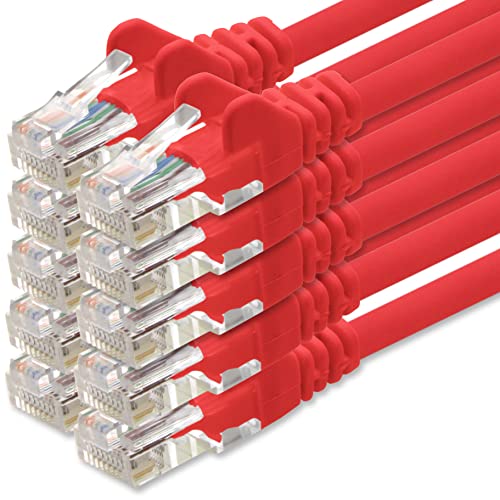 1aTTack.de Netzwerkkabel Cat.6 - rot - 10x - 10m - (Set) - CAT6 Ethernet Kabel Lankabel 1000 Mbits Patchkabel von 1aTTack.de