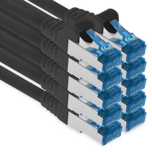 1aTTack.de Patchkabel – 10X 0,25m Ethernet, Netzwerk, Lan Kabel CAT6a (für Gigabit Netzwerke, Router, Switch, Modems mit RJ45 Eingang – schwarz) von 1aTTack.de